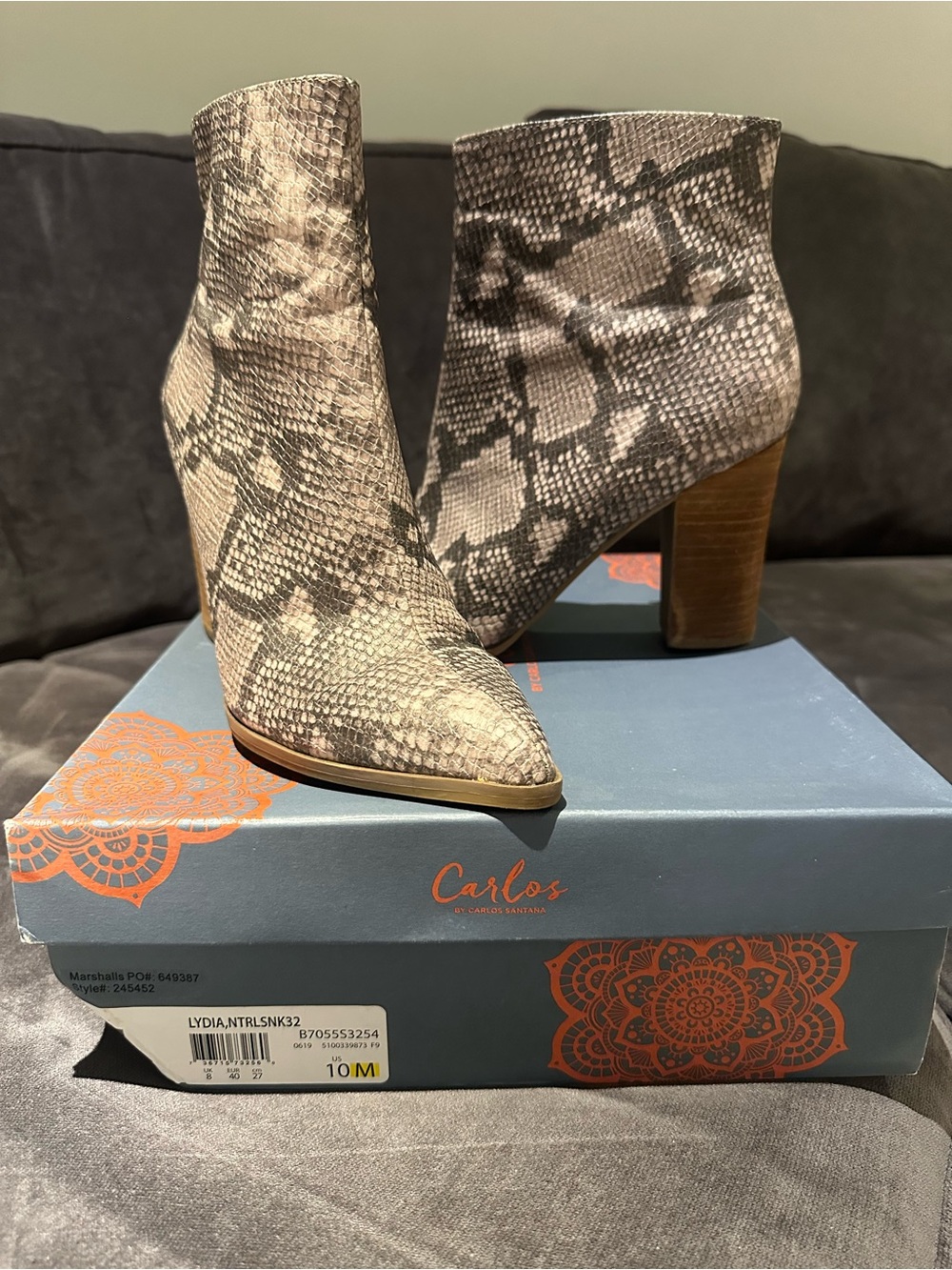 Carlos by Carlos Santana Snake-Print Ankle Boots in Grey and Brown